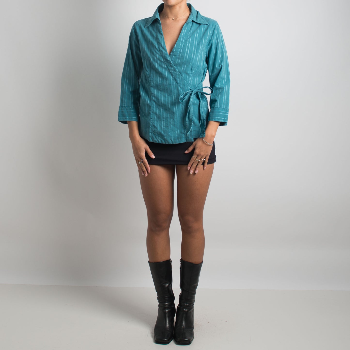 TURQUOISE WRAP BLOUSE