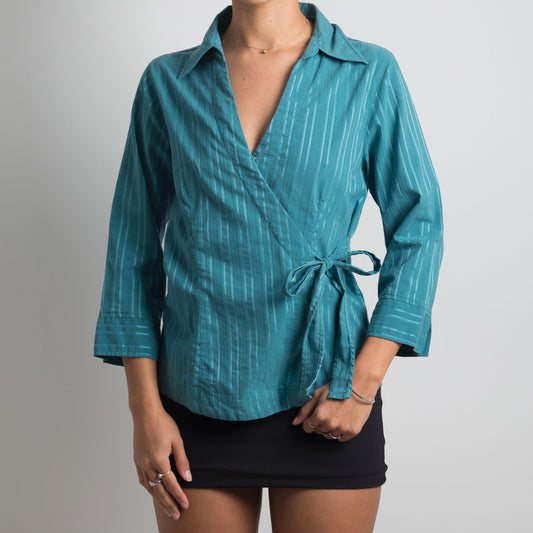 TURQUOISE WRAP BLOUSE