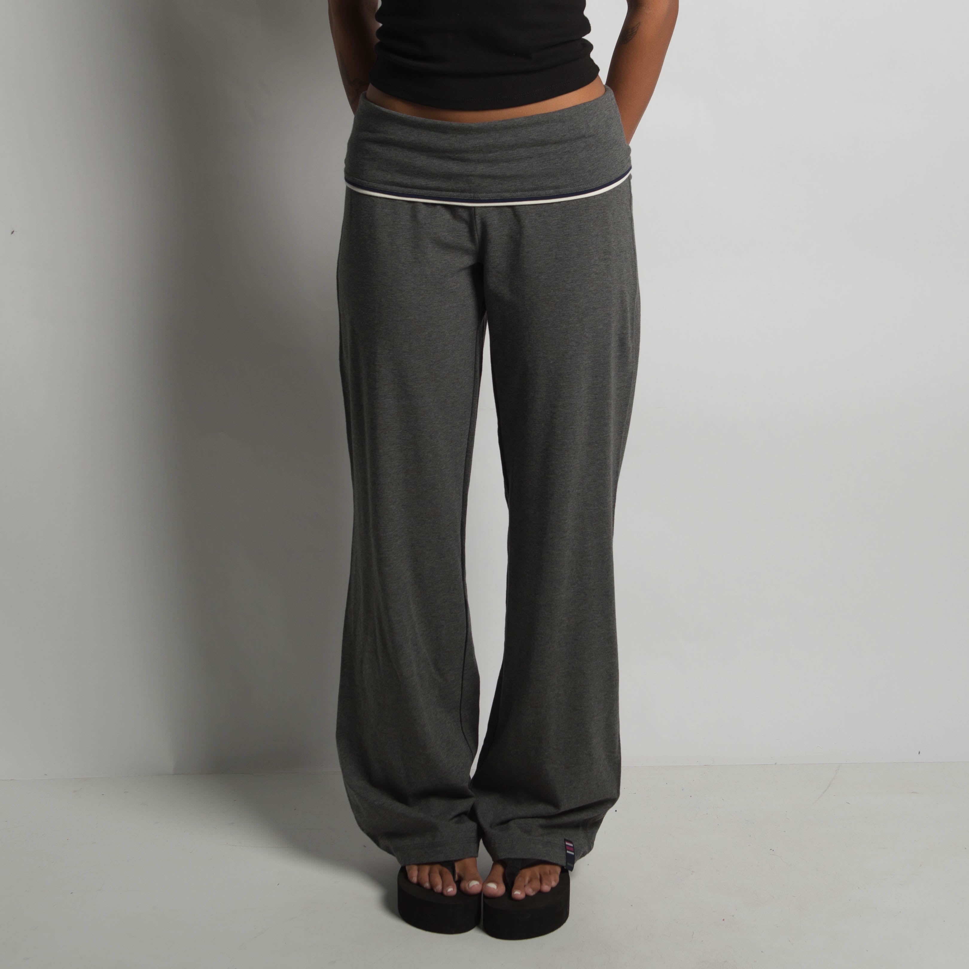 GREY FOLD OVER FLARE PANTS
