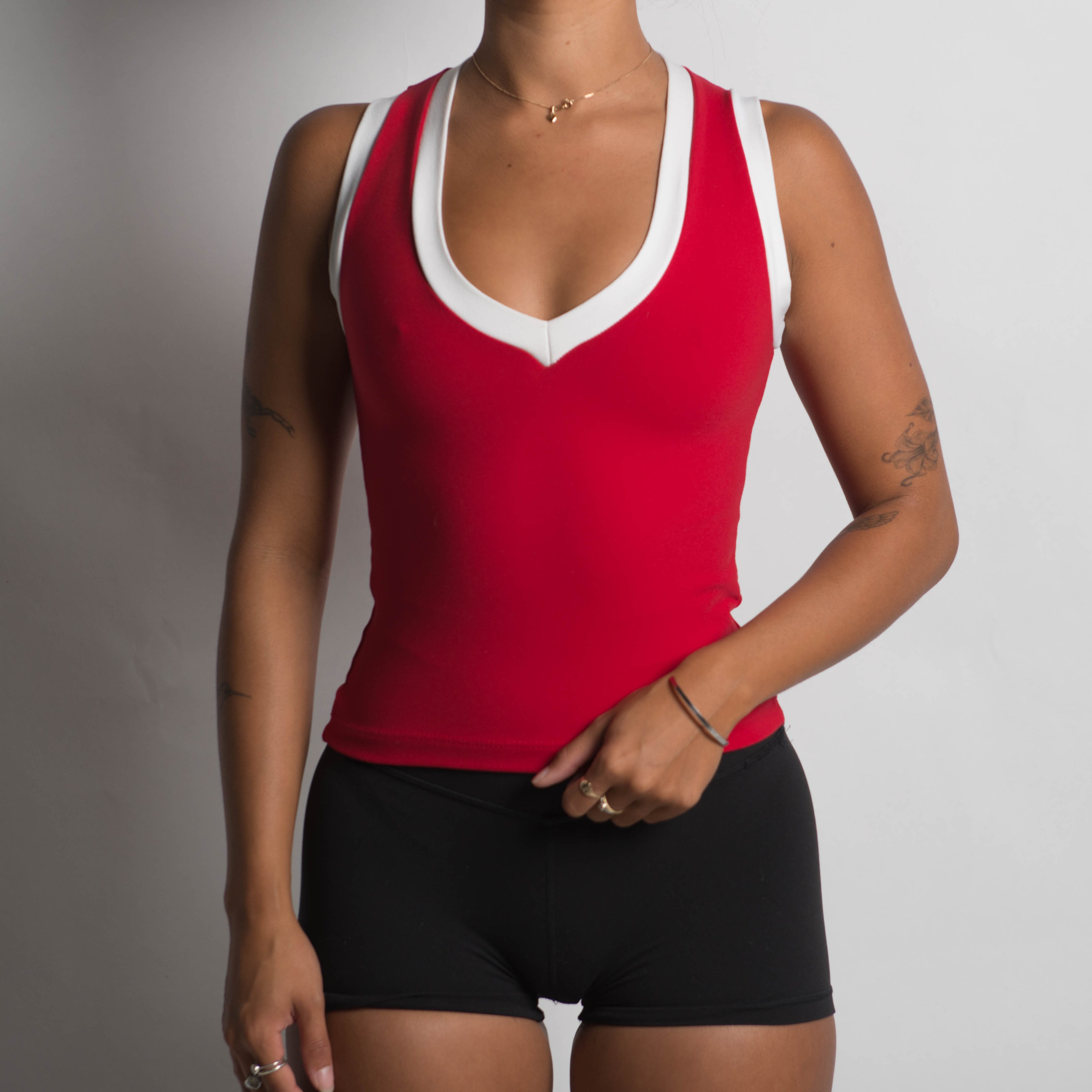 RED V NECK TANK TOP
