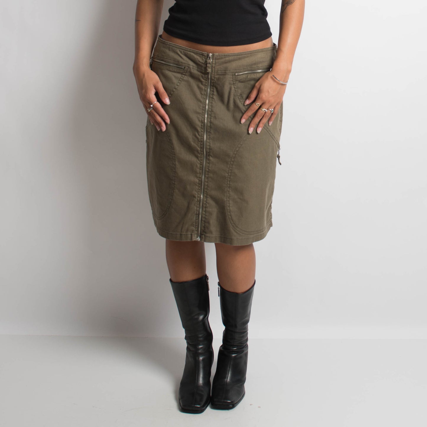 KHAKI MIDI SKIRT