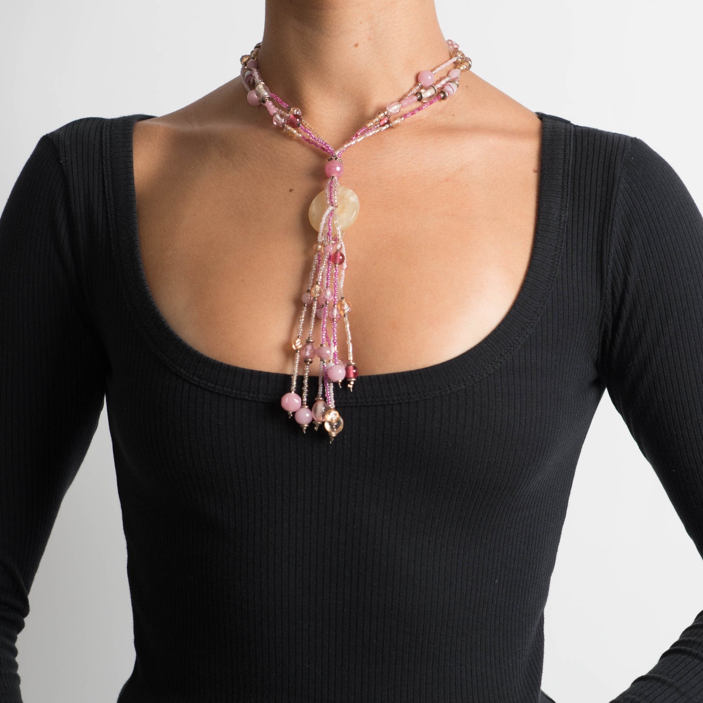 PINK LAYERED BEAD NECKLACE