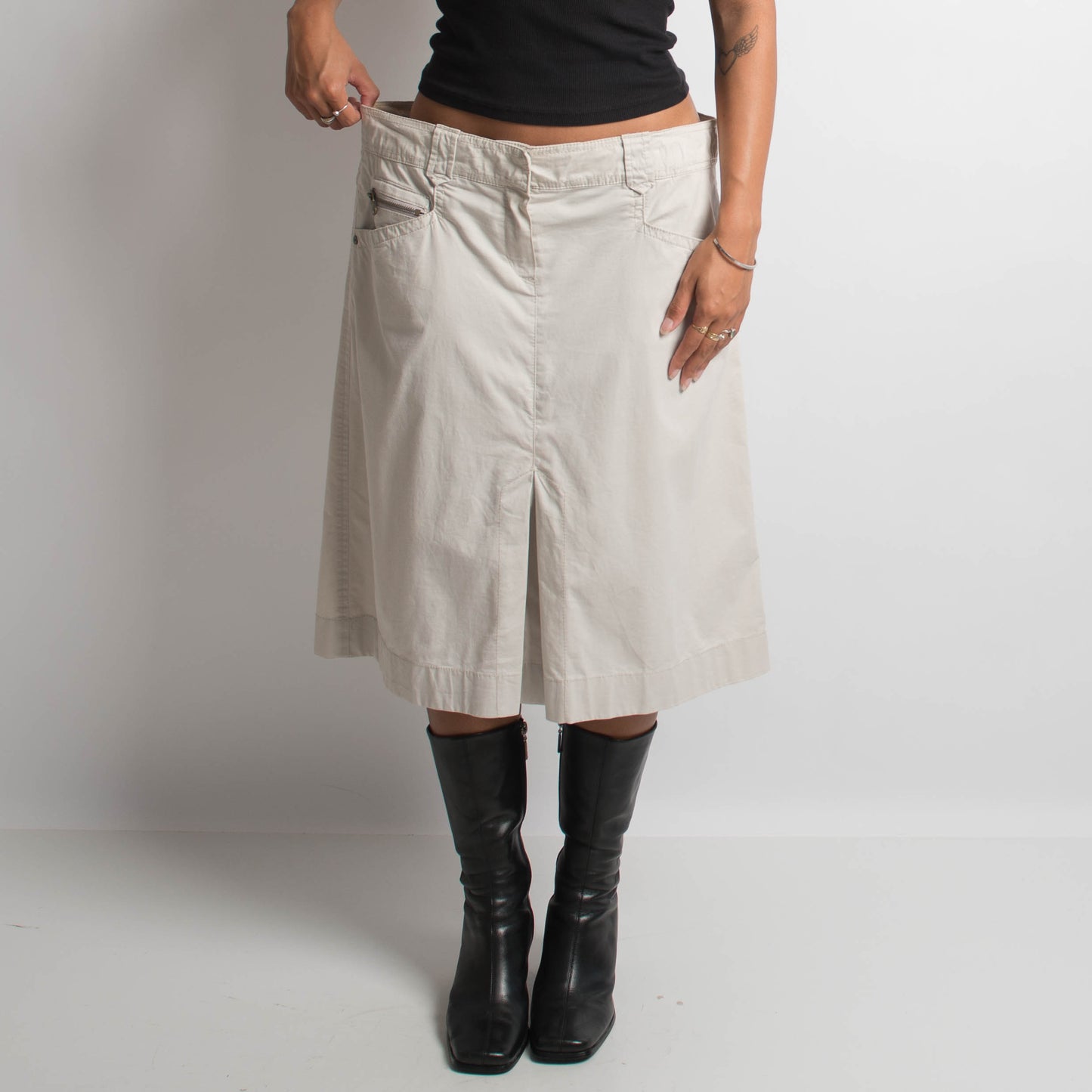 CREAM UTILITY MIDI SKIRT