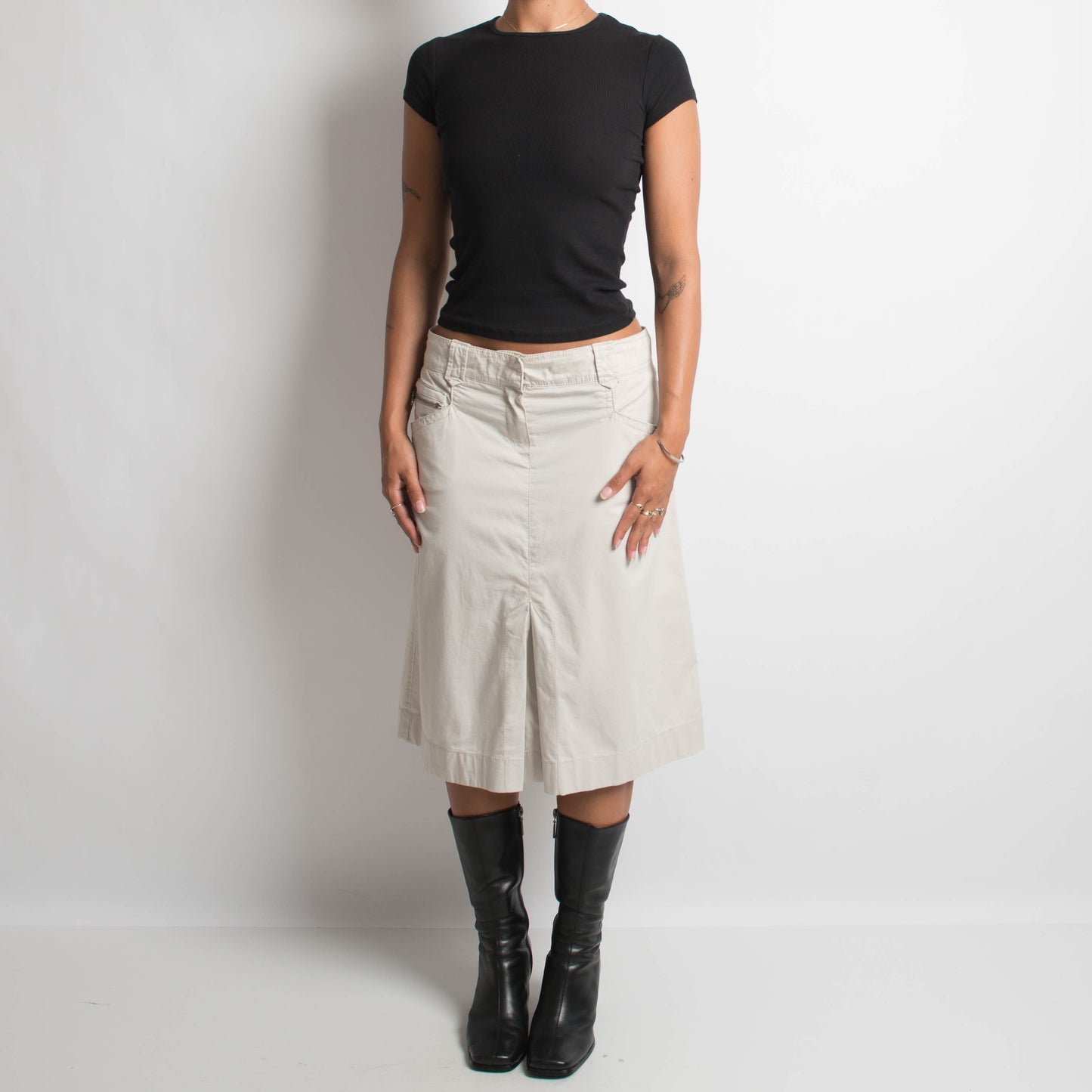 CREAM UTILITY MIDI SKIRT