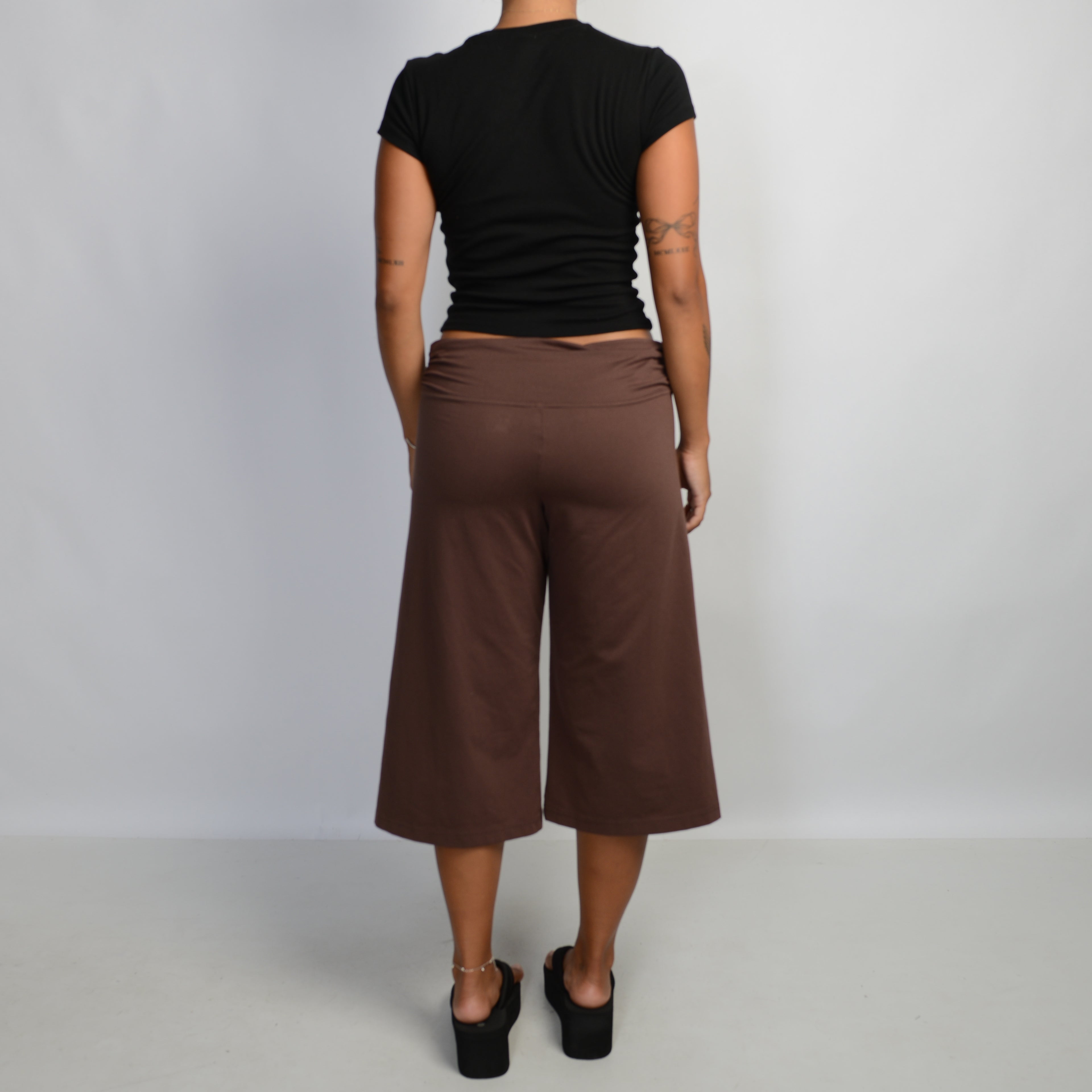 BROWN CROP WIDE LEG PANTS