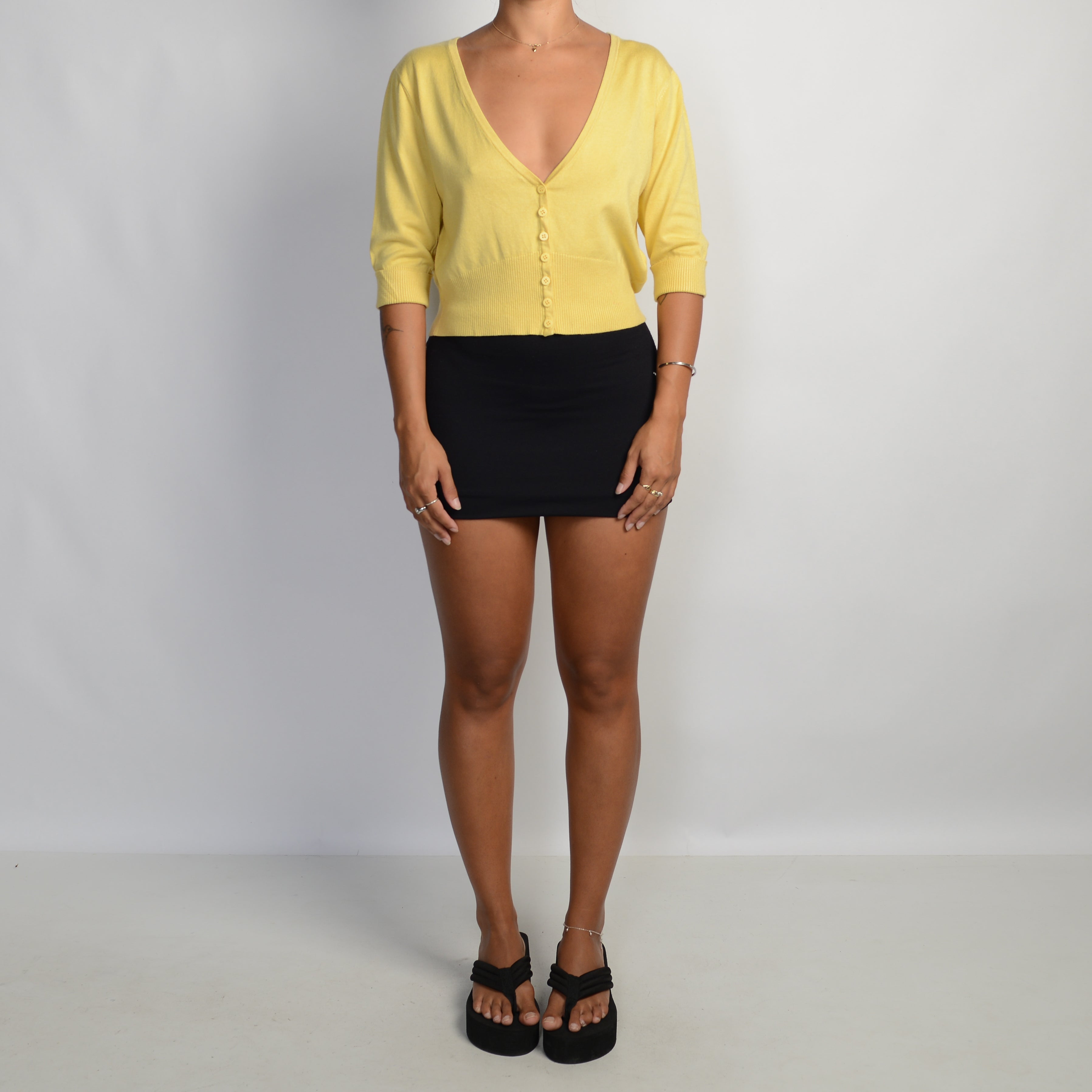 YELLOW 1/2 SLEEVE CARDIGAN