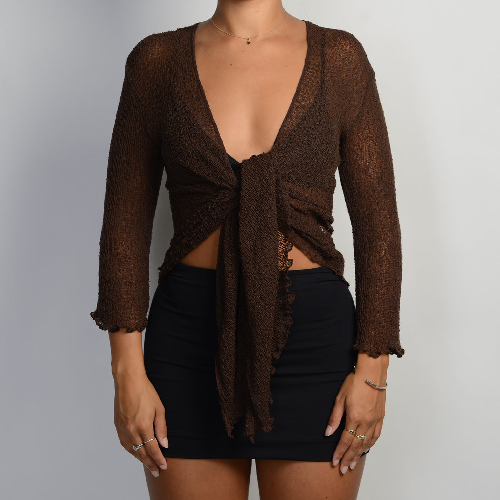 BROWN CROCHET WRAP TOP