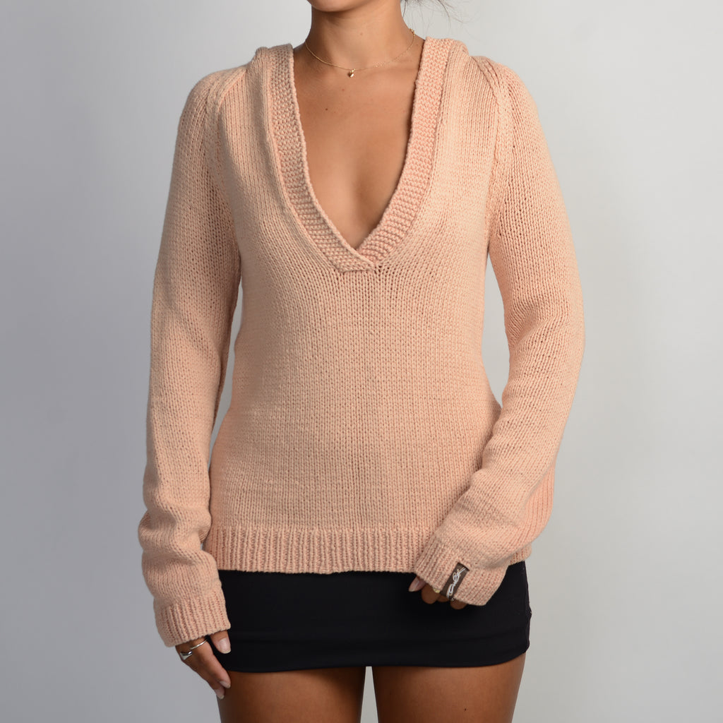 PEACH KNIT HOODED SWEATER