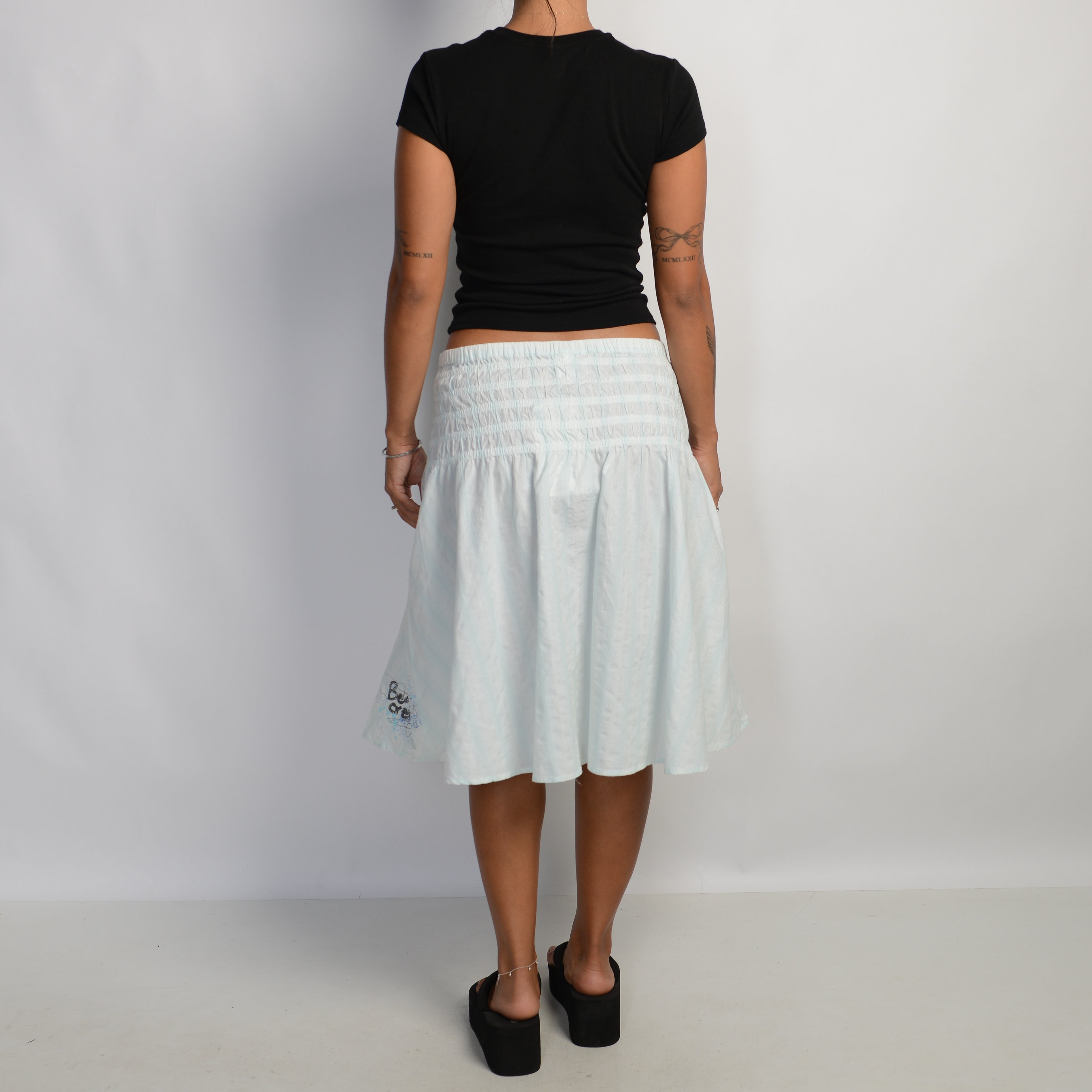 SHIRRED A LINE MIDI SKIRT