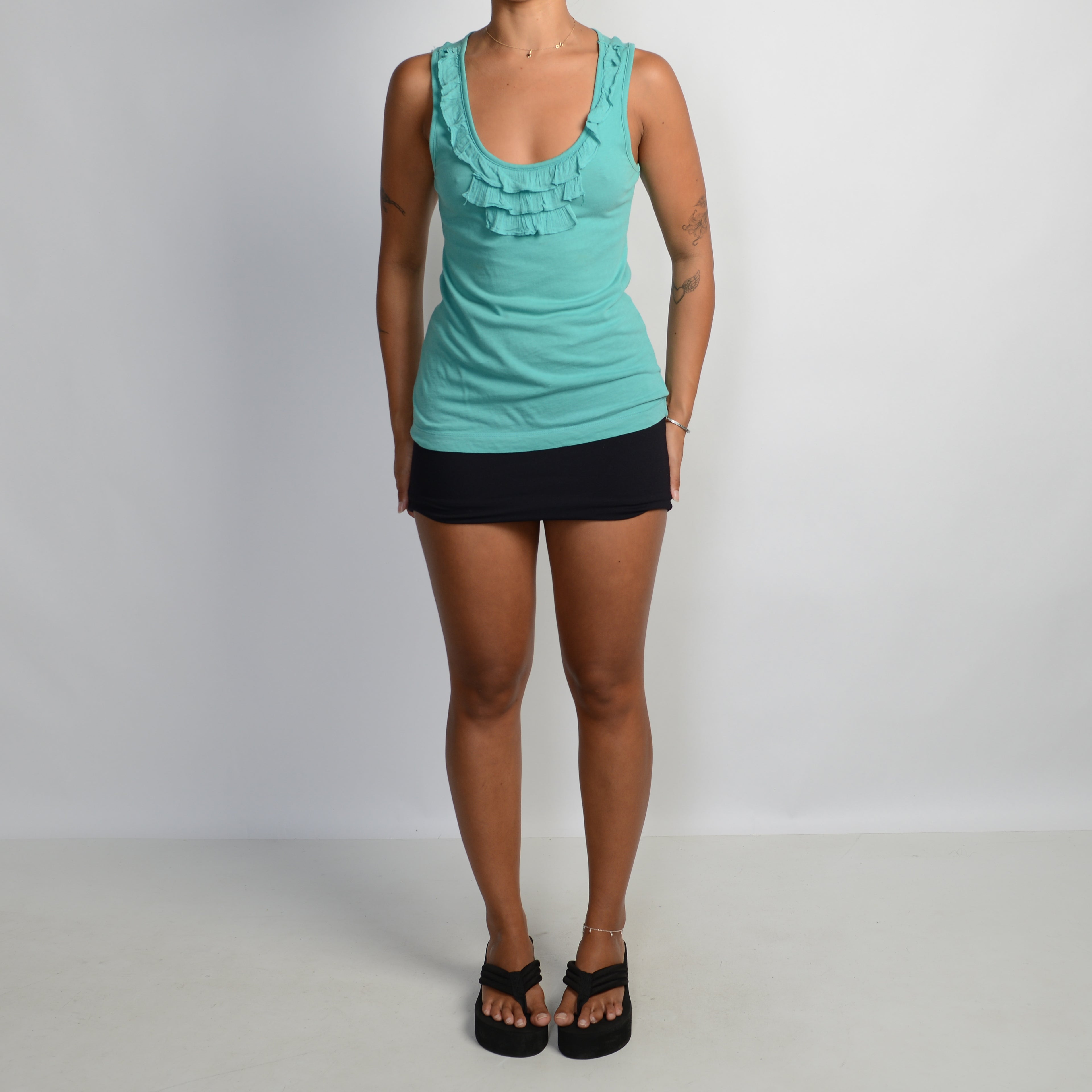 TEAL RUFFLE TANK TOP