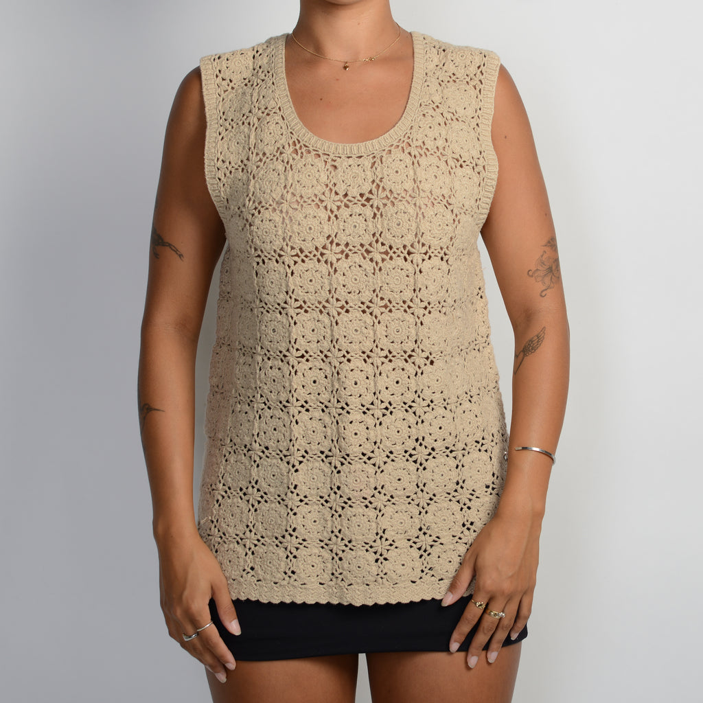 BEIGE CROCHET KNIT TOP