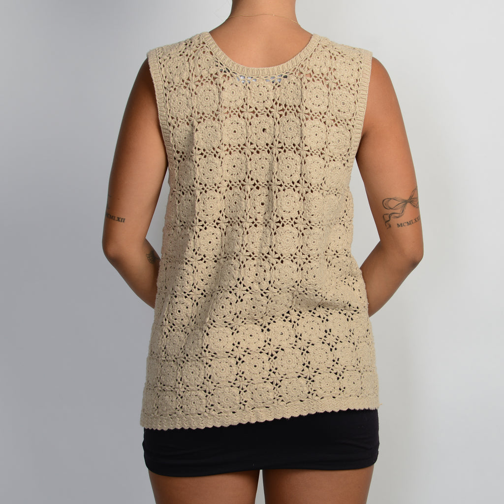 BEIGE CROCHET KNIT TOP