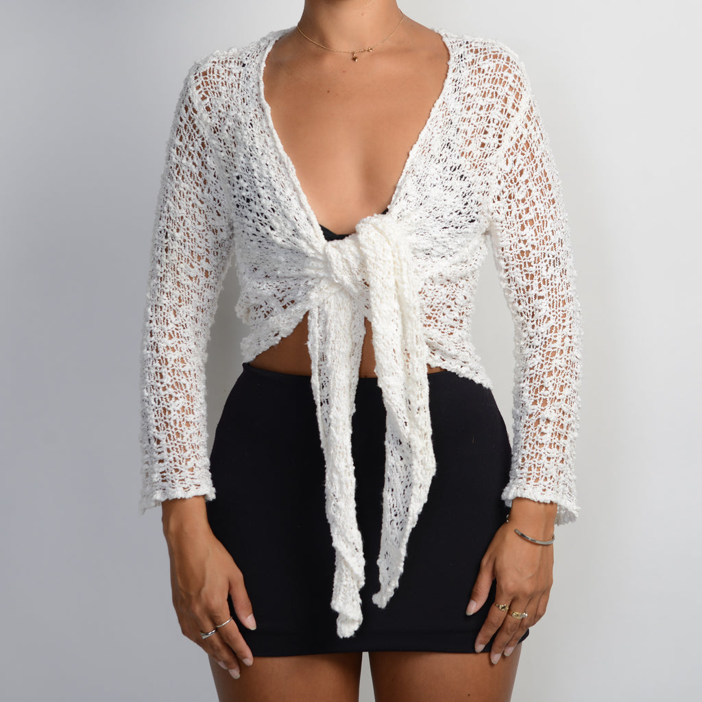 WHITE CROCHET KNIT TOP