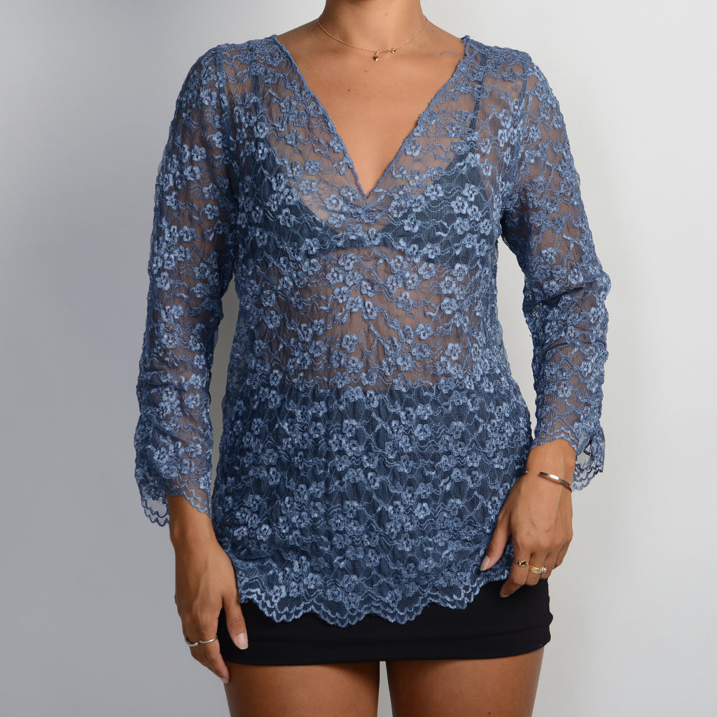 BLUE SHEER LACE TOP