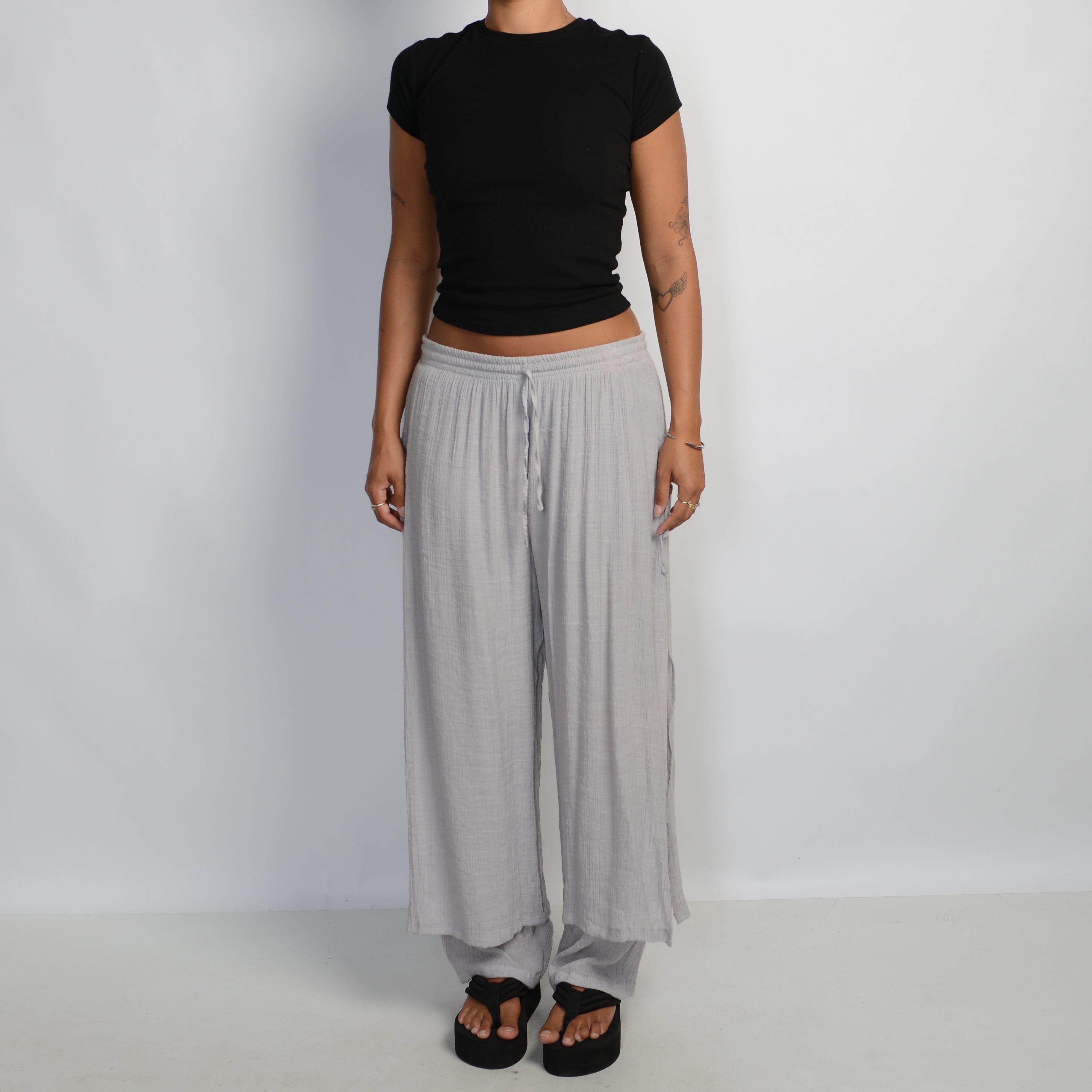 GREY LAYERED COTTON PANTS