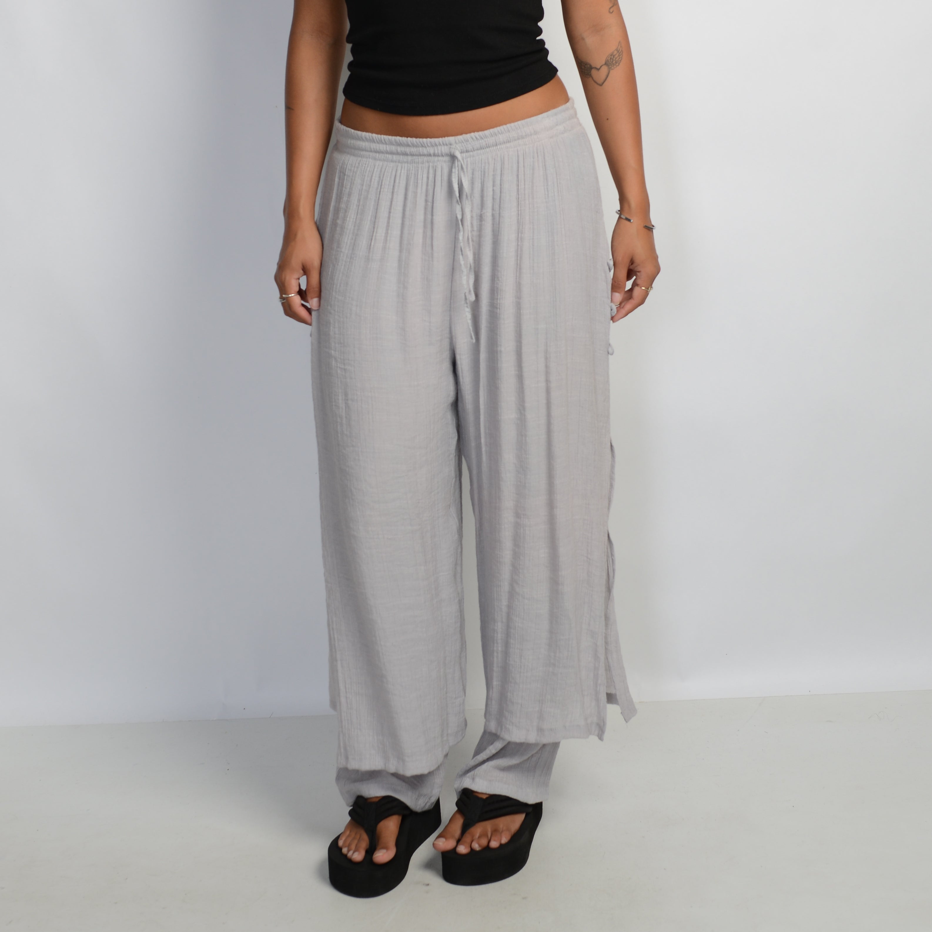 GREY LAYERED COTTON PANTS