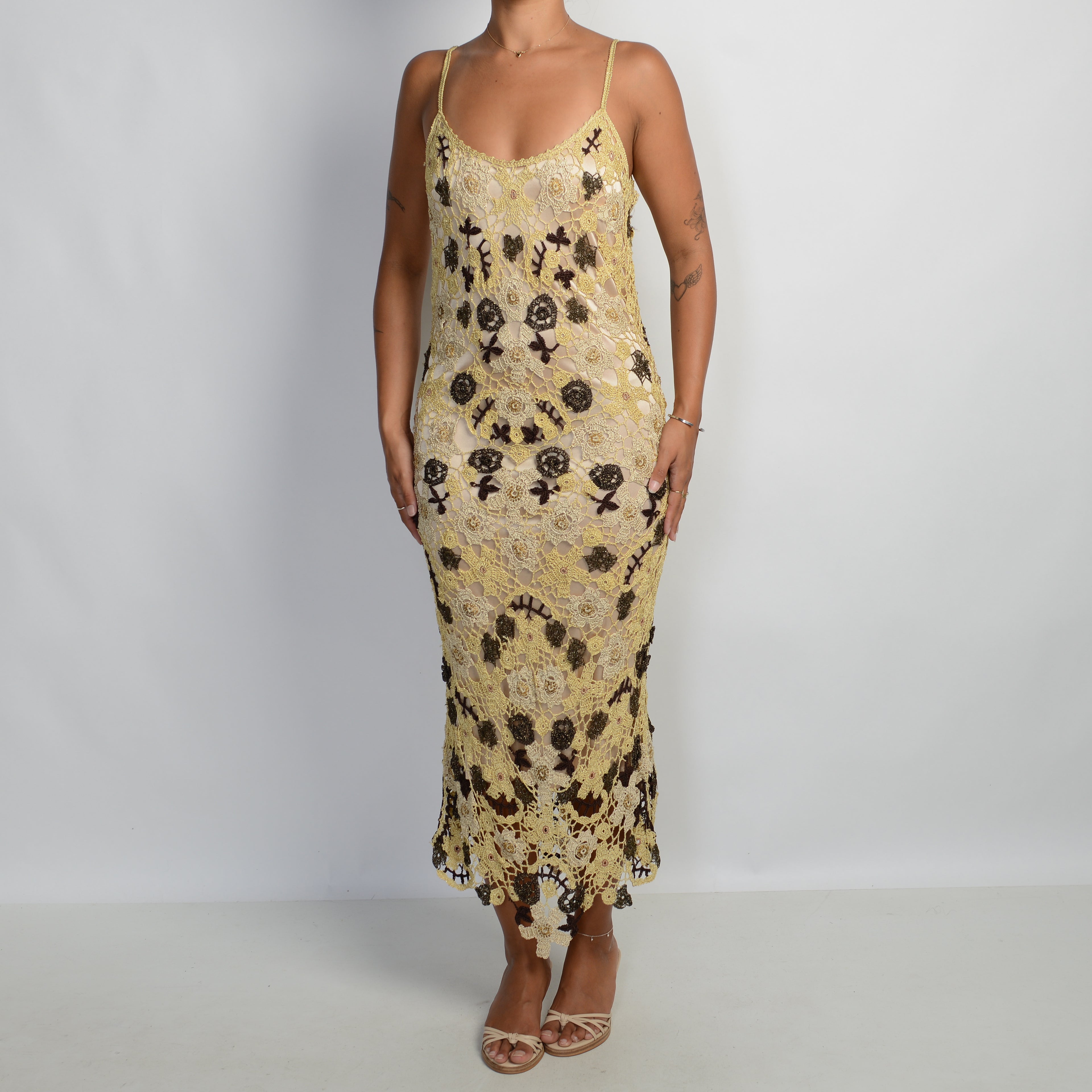 GOLD CROCHET MIDI DRESS