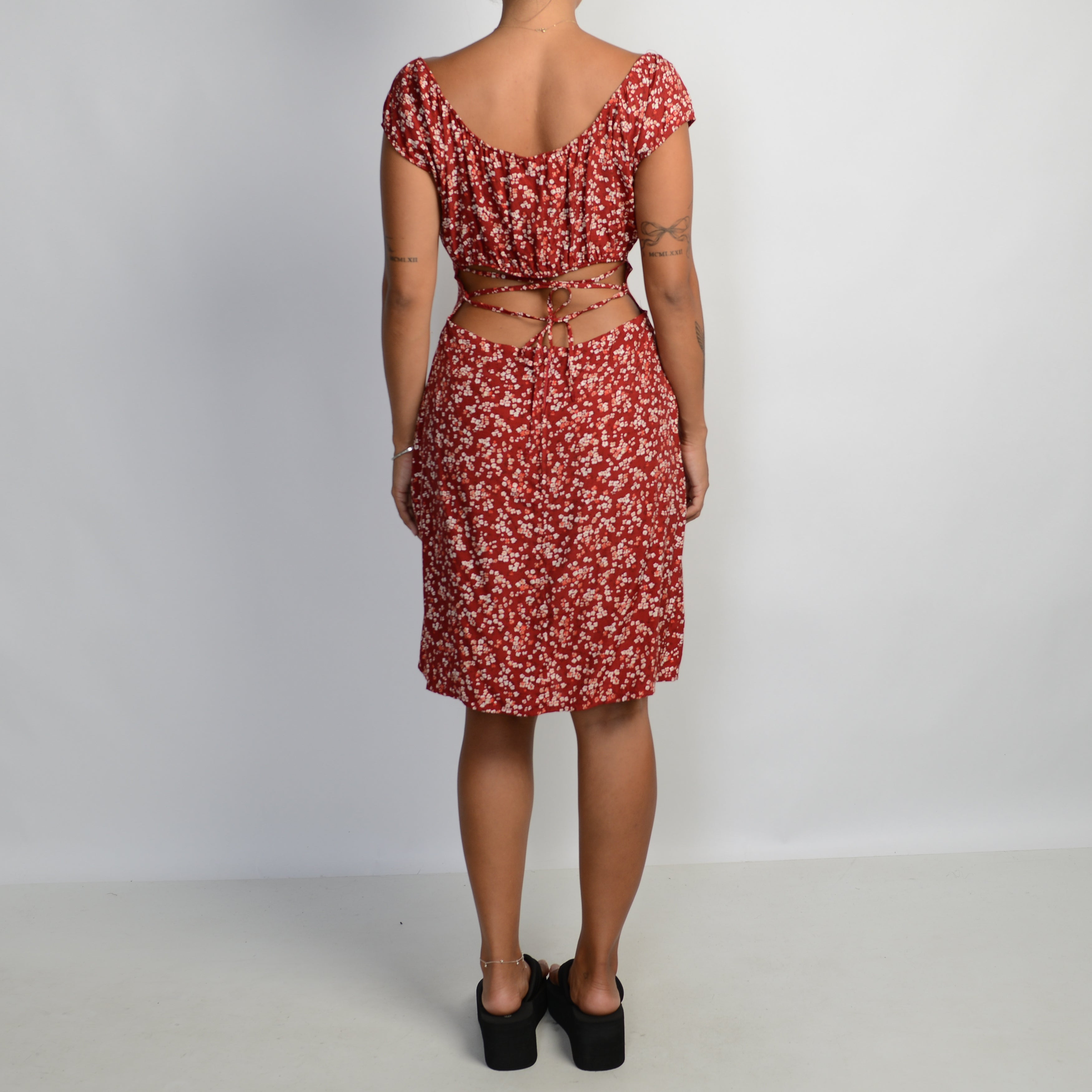 RED FLORAL MILKMAID DRESS