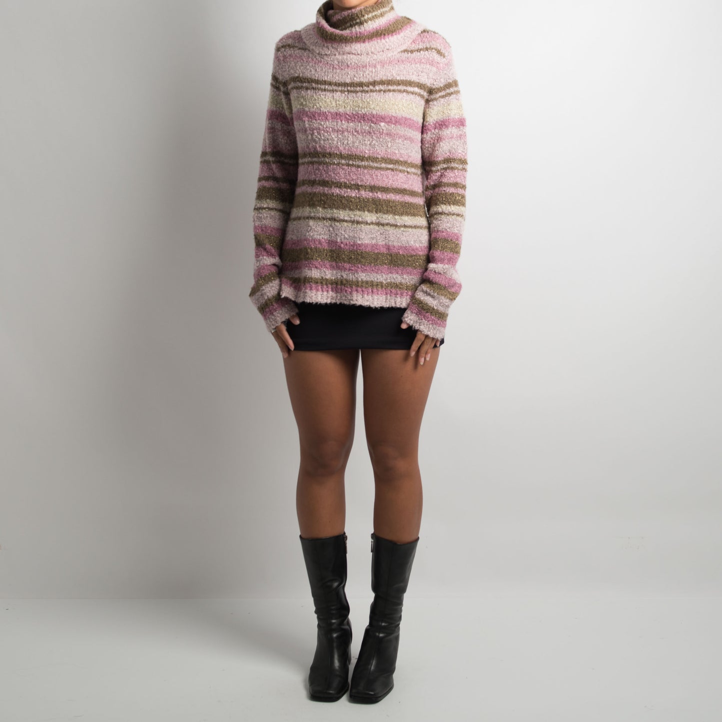 PINK STRIPED TURTLENECK KNIT