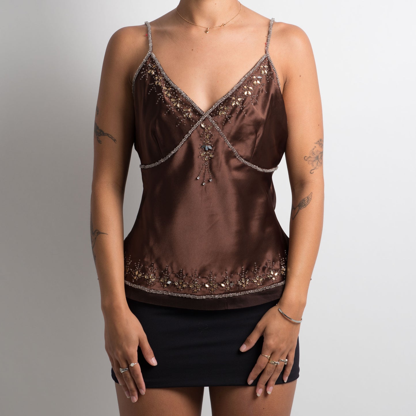 BROWN BEADED CAMISOLE