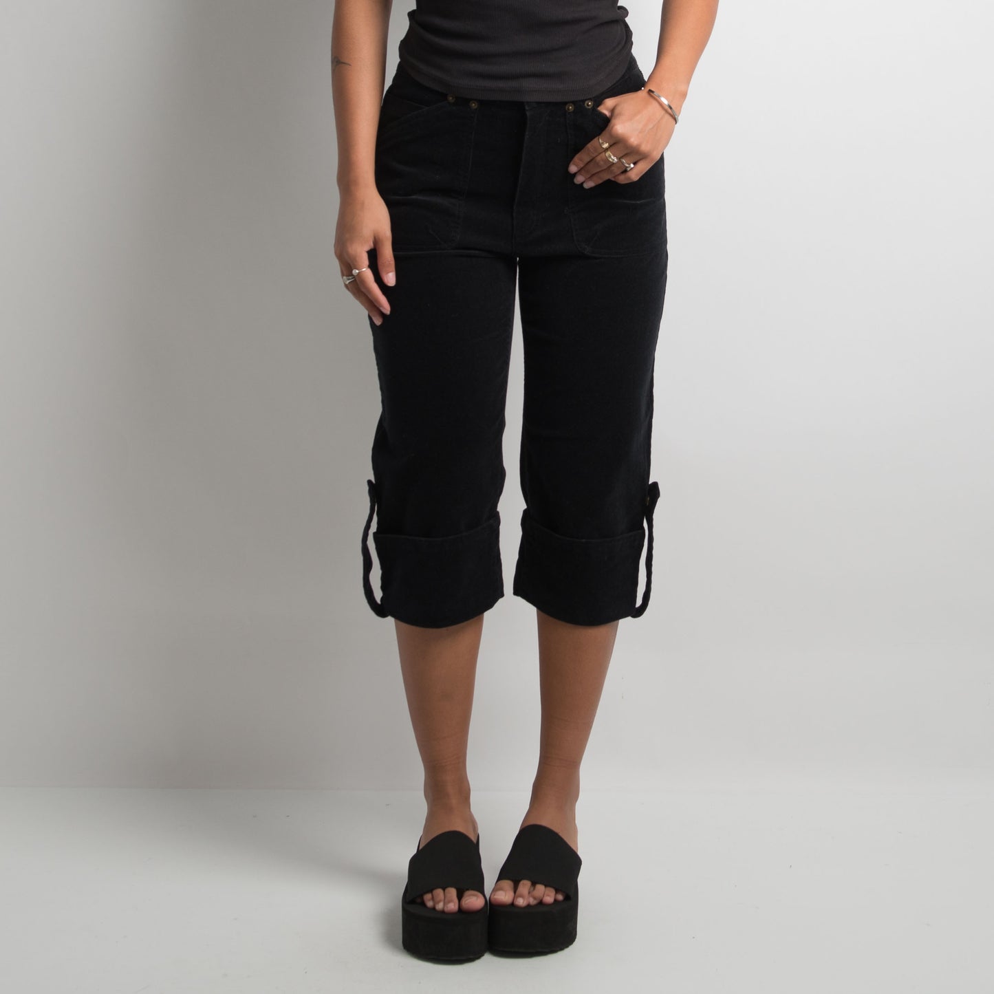 BLACK CORDUROY CAPRI PANTS