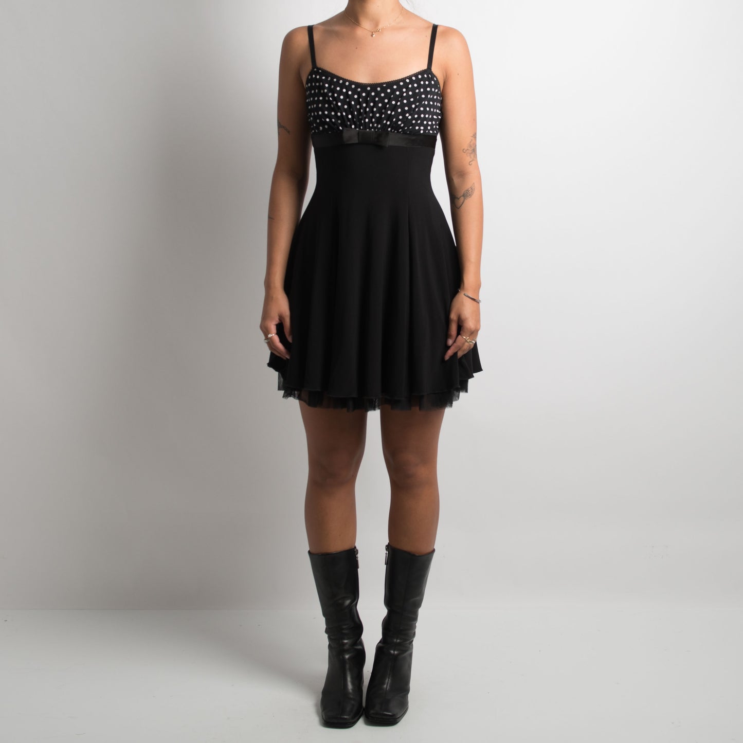 BLACK POLKA DOT MINI DRESS