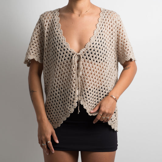 BEIGE CROCHET KNIT TOP