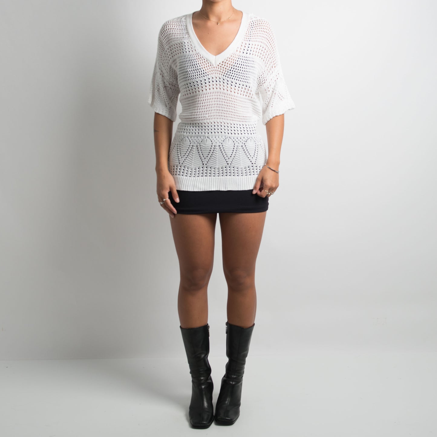 WHITE CROCHET KNIT SHIRT