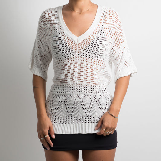 WHITE CROCHET KNIT SHIRT