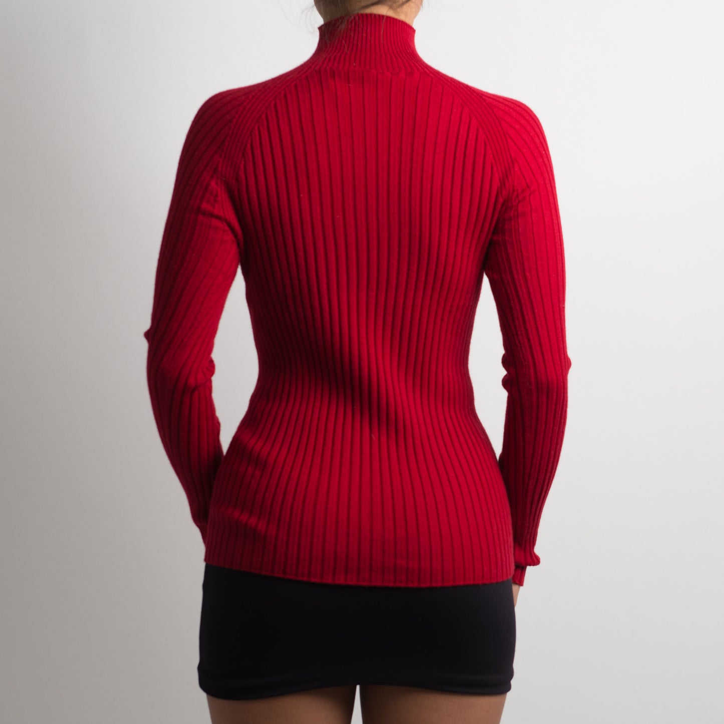 RED WOOL MOCKNECK LONG SLEEVE