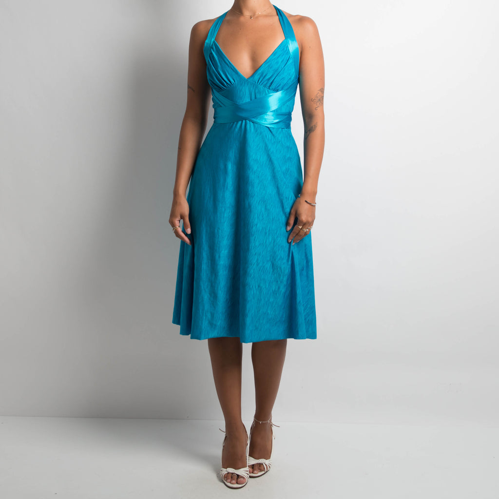 BLUE TIE MIDI DRESS