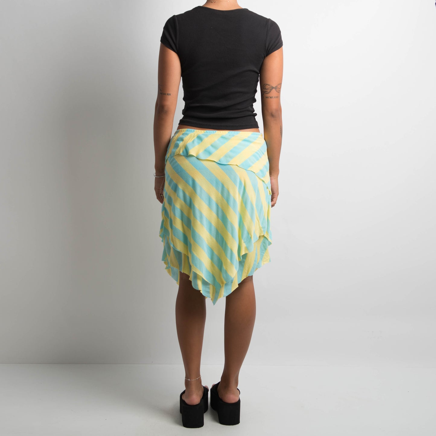 STRIPED ASYMMETRIC MIDI SKIRT