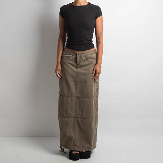 KHAKI BROWN CARGO MAXI SKIRT