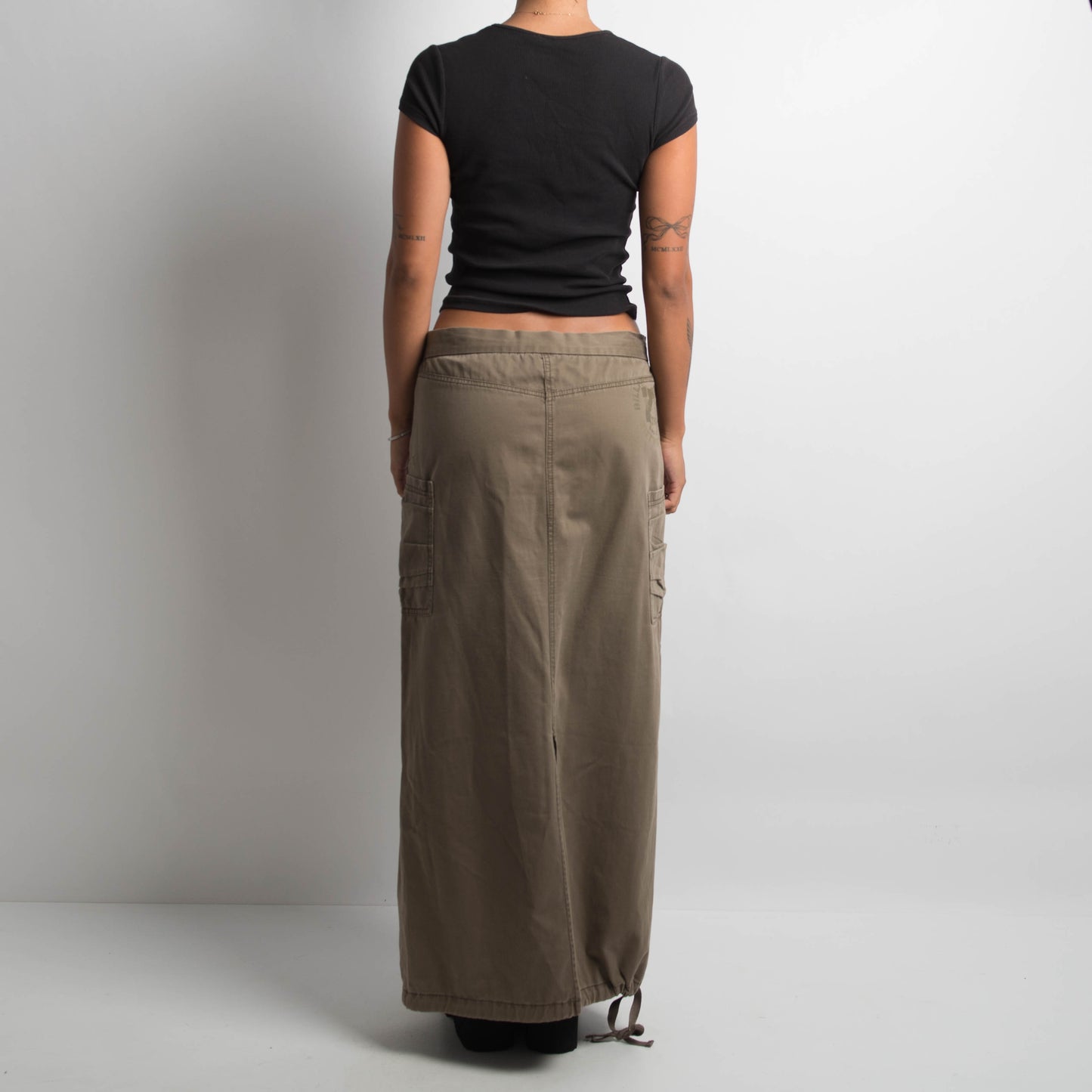 KHAKI BROWN CARGO MAXI SKIRT