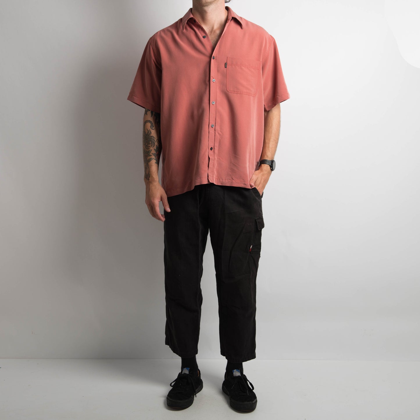 MUTED RED BUTTON UP SHIRT