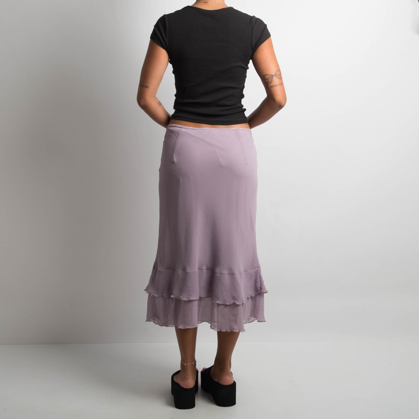 PURPLE RUFFLE MIDI SKIRT