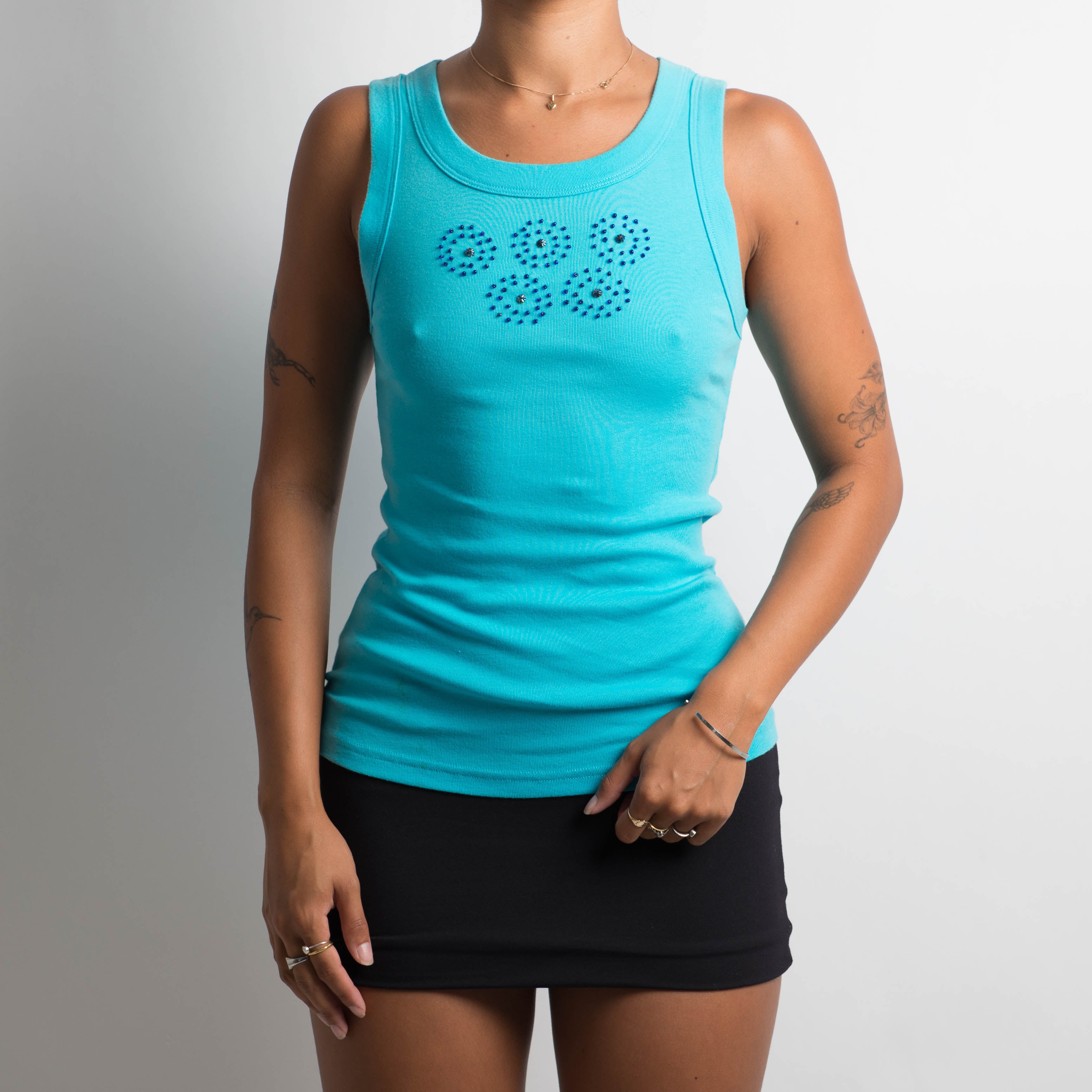 BRIGHT BLUE BEADED TANK TOP