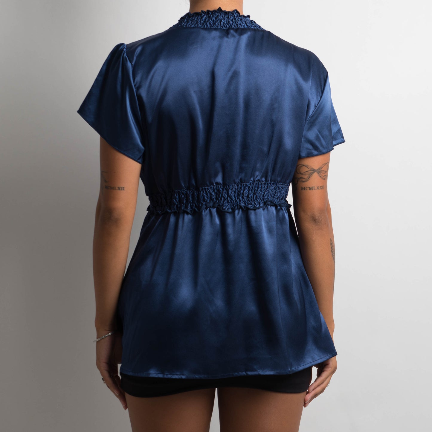 NAVY SATIN TOP