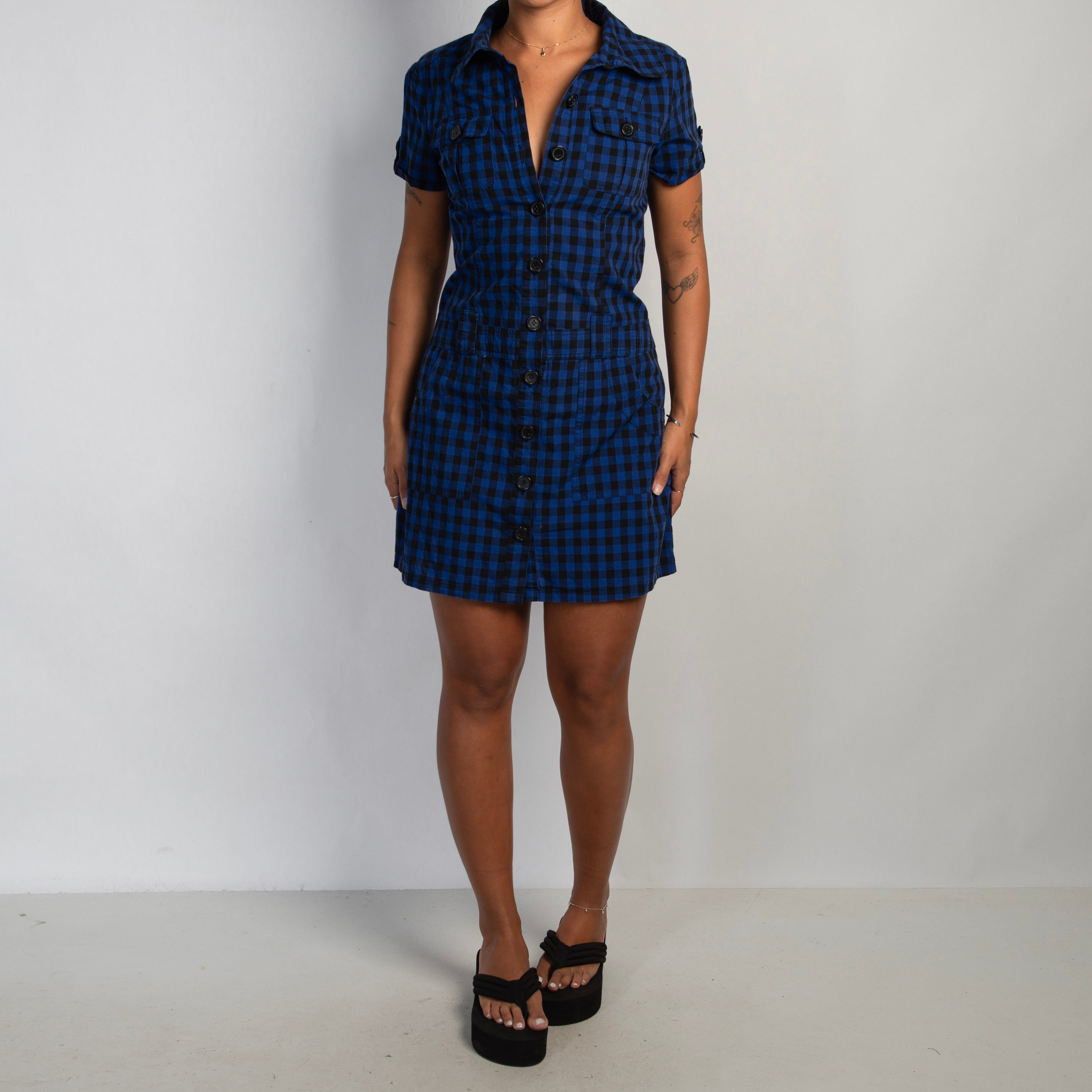 CHECK BUTTON FRONT DRESS