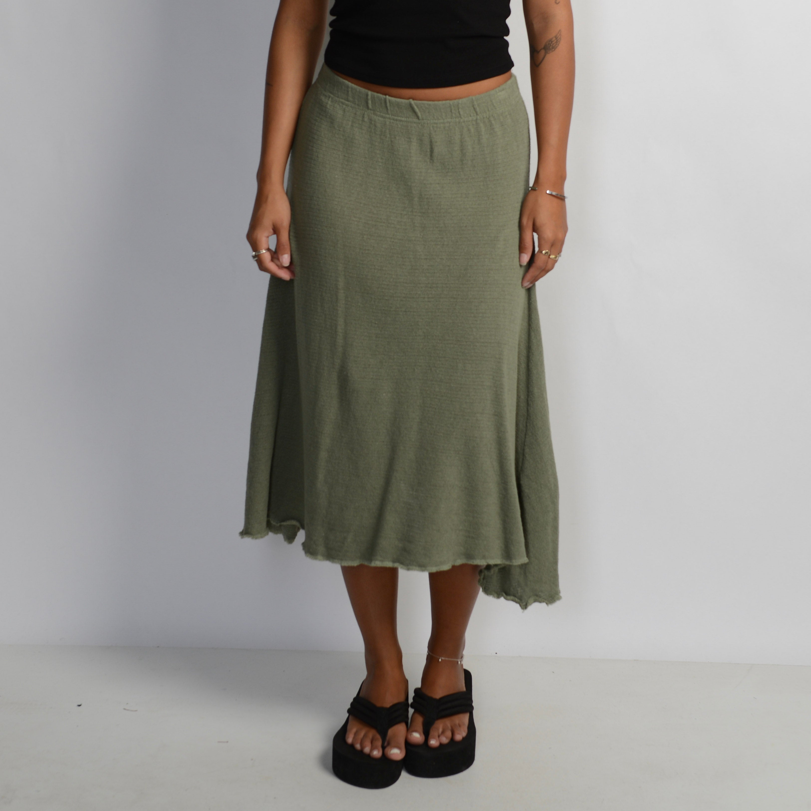 GREEN COTTON KNIT SKIRT