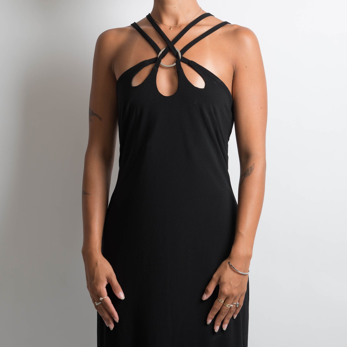 BLACK STRAPPY EVENING DRESS