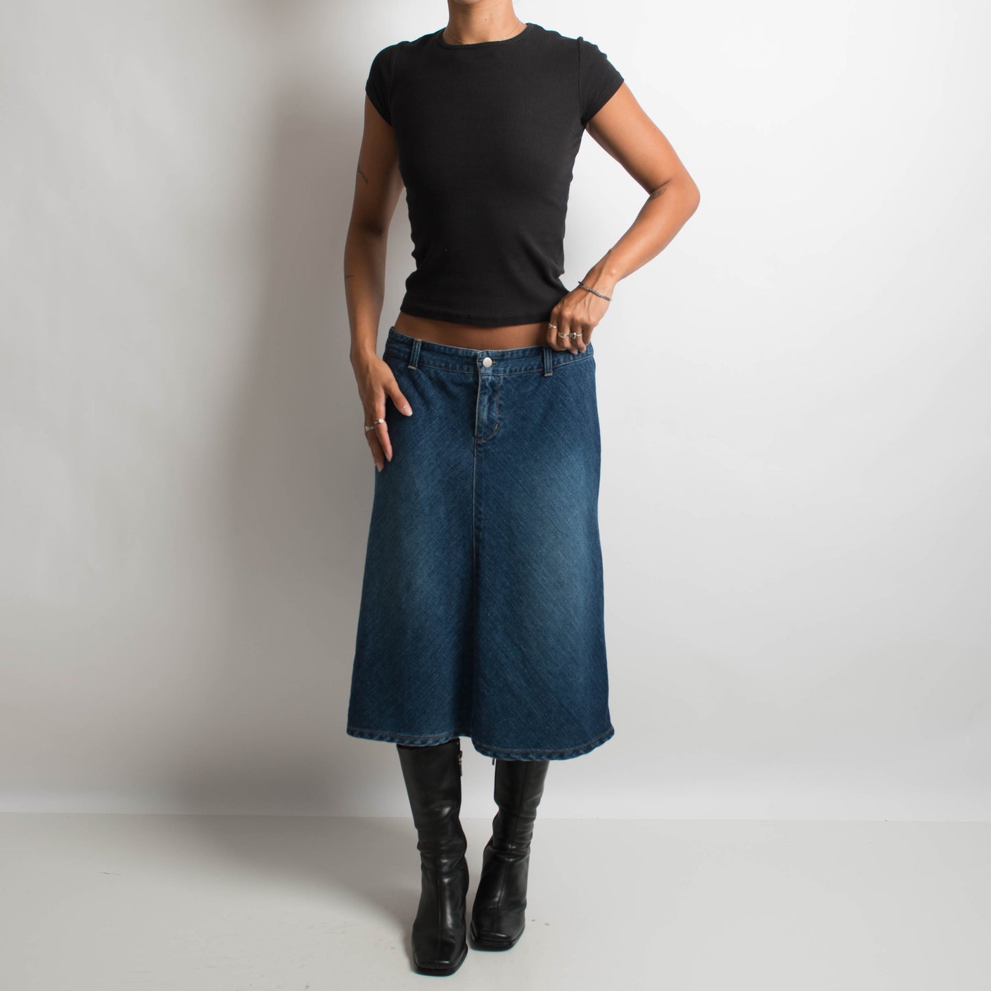 DENIM A LINE MIDI SKIRT