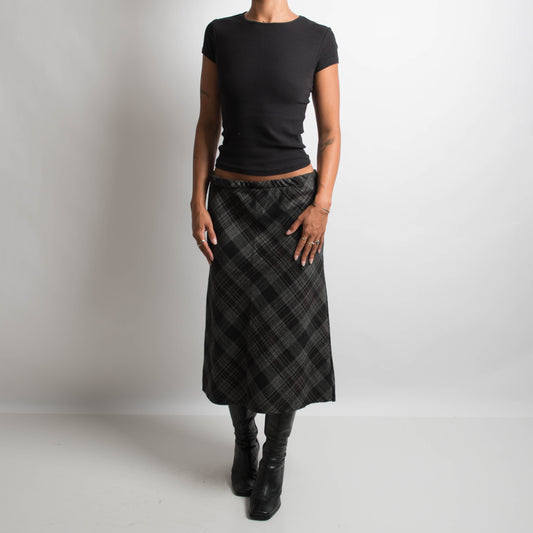 DARK PLAID MIDI SKIRT