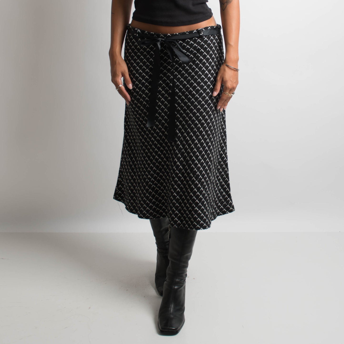 RIBBON PLAID MIDI SKIRT