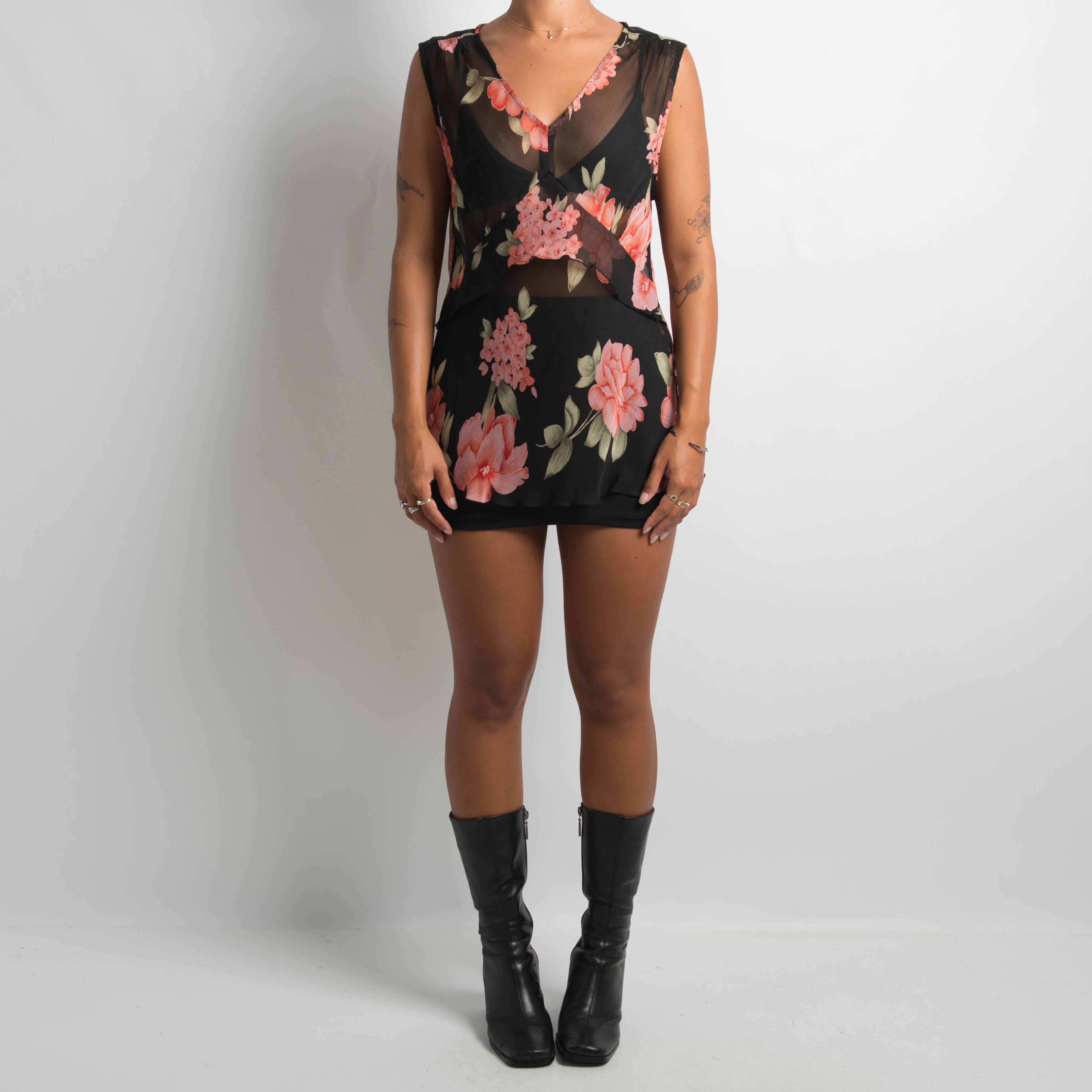 SHEER FLORAL MESH TOP