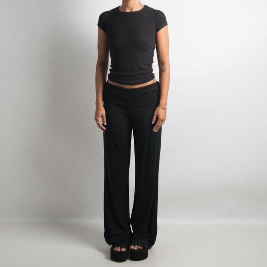 BLACK SLINKY FOLD OVER PANTS