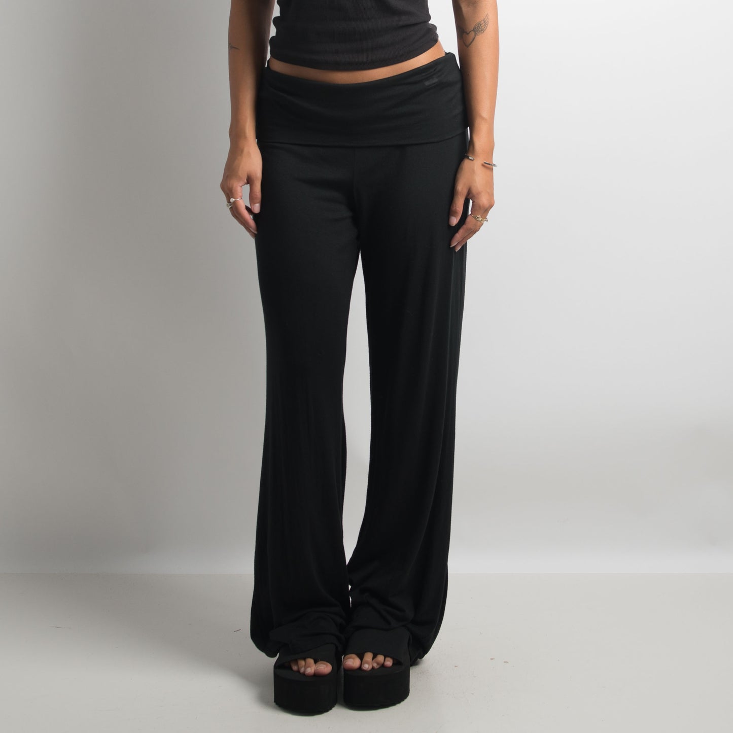 BLACK SLINKY FOLD OVER PANTS