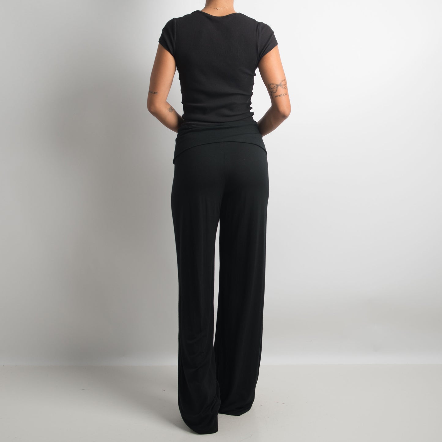 BLACK SLINKY FOLD OVER PANTS