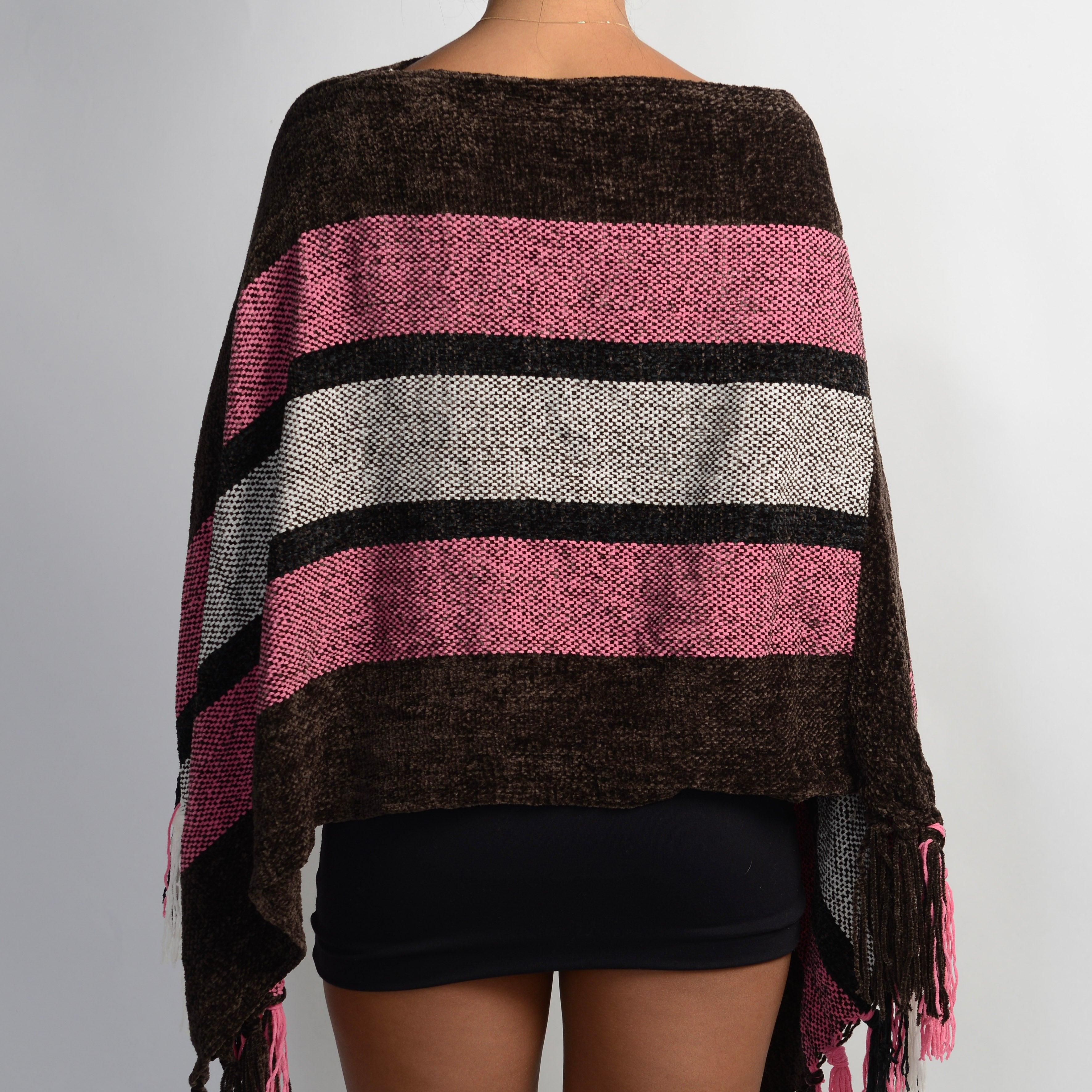 BROWN STRIPE KNIT PONCHO