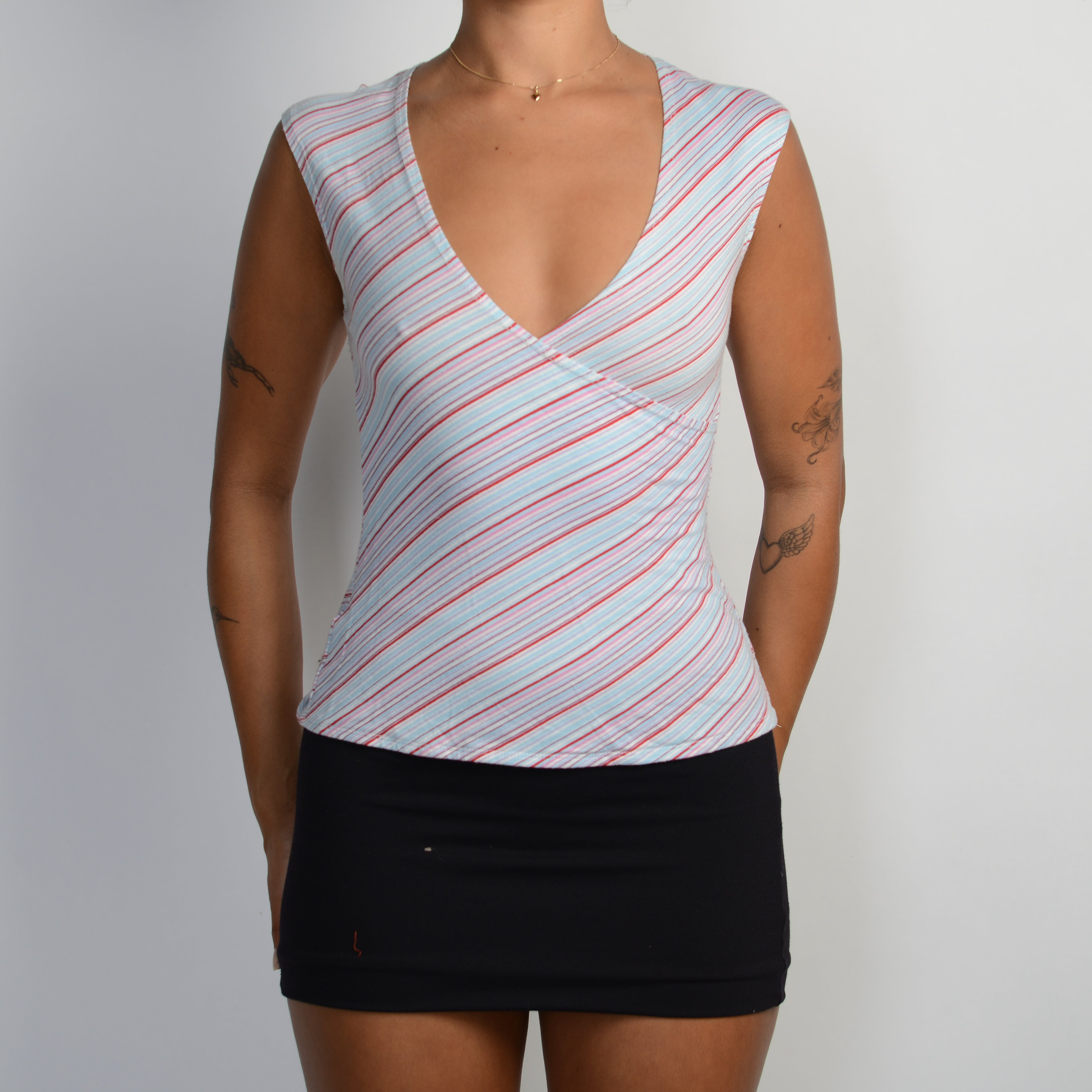 STRIPE FAUX WRAP TOP